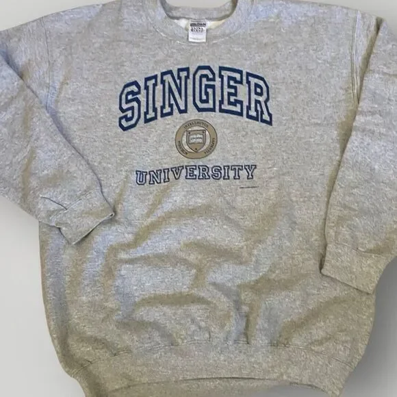 Singer University Crewneck Sweatshirt‎ Mens Large Grey Vintage Casual Gildan - Picture 2 of 14